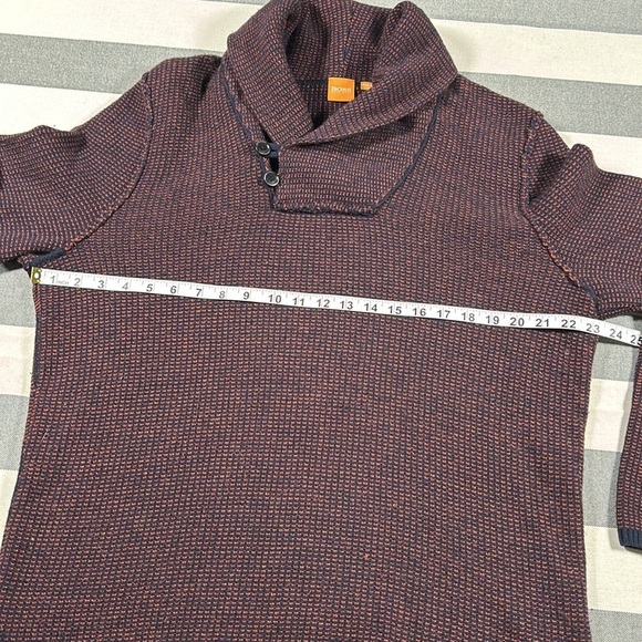 Hugo Boss Men’s Shawl Collar Virgin Wool Sweater XL — Navy & Brick Brown Knit - Picture 3 of 10